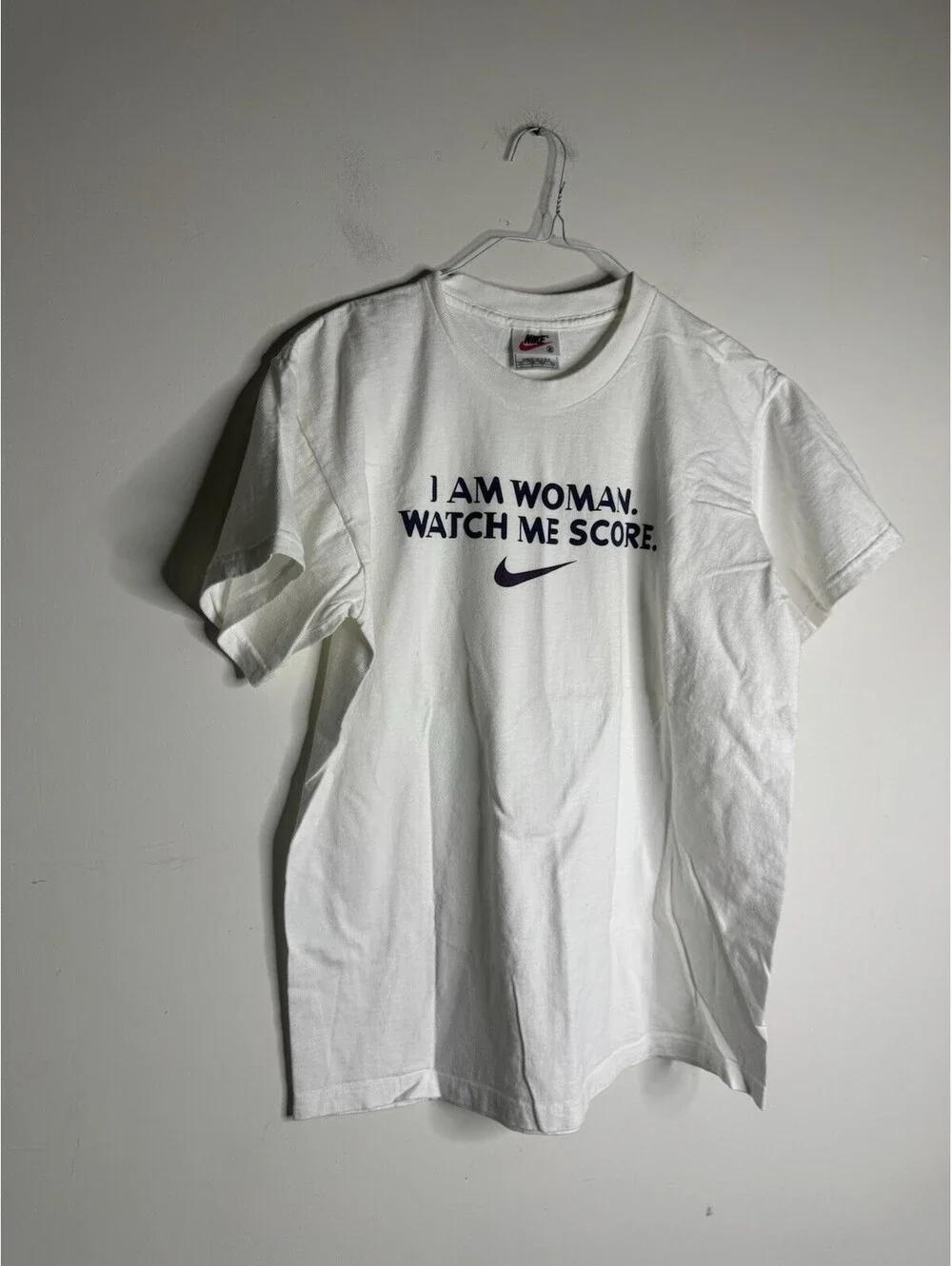 90’s Rare Nike “I Am Woman. Watch Me Score.” White Graphic T-Shirt